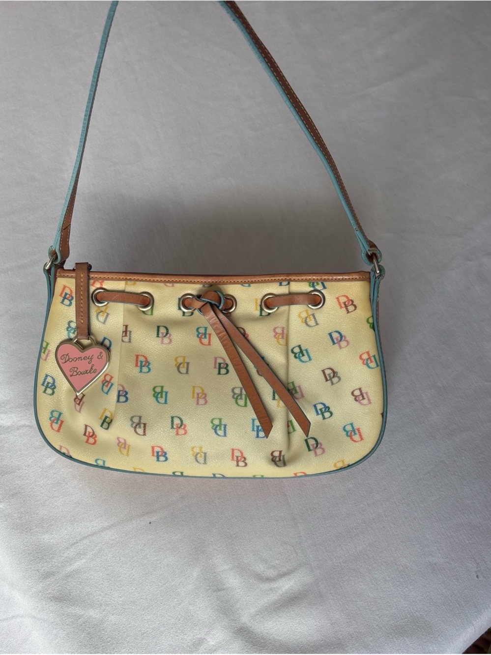 Dooney & Bourke Cream Multicolor Logo Flap with Blue Body Crossbody Bag